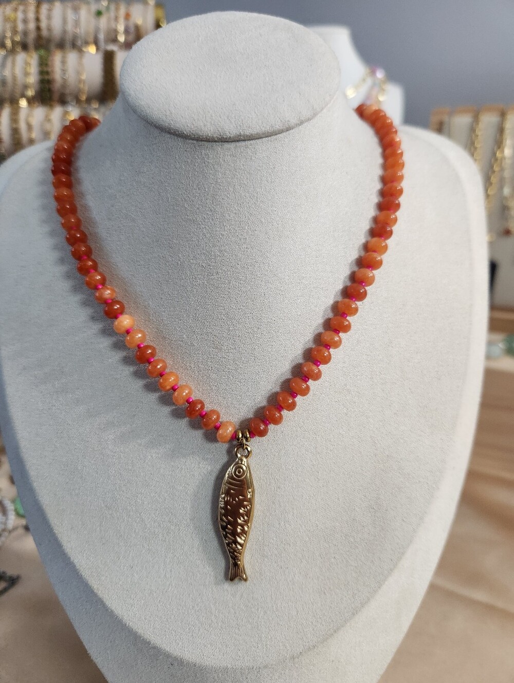 Orange Beaded Fish Charm